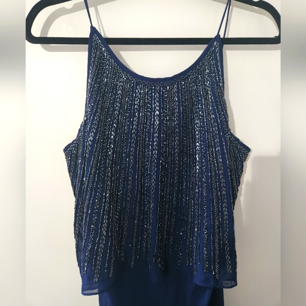 Aidan Mattox Size 10 Gown Navy Blue with Beading